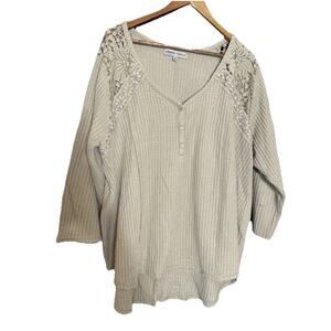 Absolutely Famous Dusty Waffle Sweater Top Size 3X‎ boho lace sheer cottage